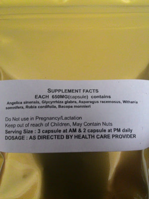 this image is the back of PMS RELIEF it has all the detail information of all the herbs in this combination